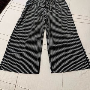 Black and White Striped Wide-Leg Pants
